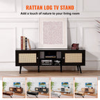 Rattan TV Stand For 65 Inch TV, Boho TV Stand With Rattan Door,