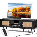 Rattan TV Stand For 65 Inch TV, Boho TV Stand With Rattan Door,