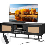 Rattan TV Stand For 65 Inch TV, Boho TV Stand With Rattan Door,