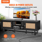 Rattan TV Stand For 65 Inch TV, Boho TV Stand With Rattan Door,