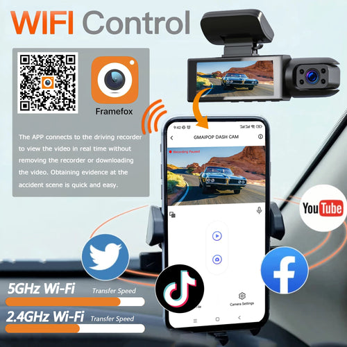 1080P WIFI Dual camera Dash Cam for cars,Front And Inside,car camera