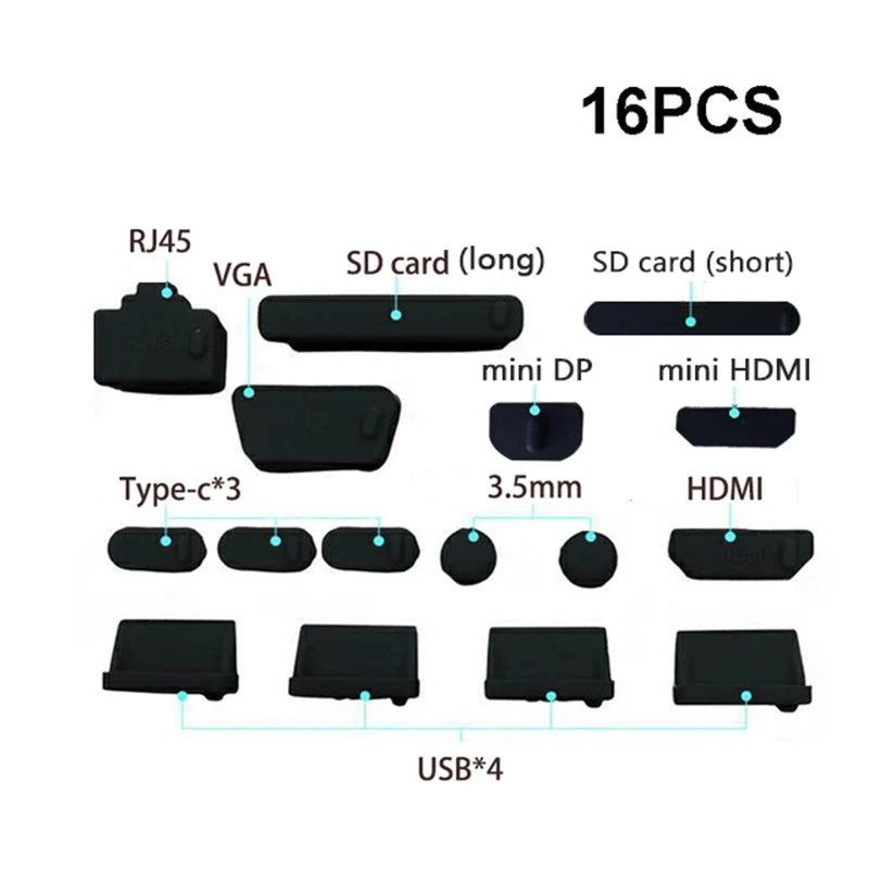 16Pcs/set Universal Anti Dustproof Notebook Port Plug Silicone
