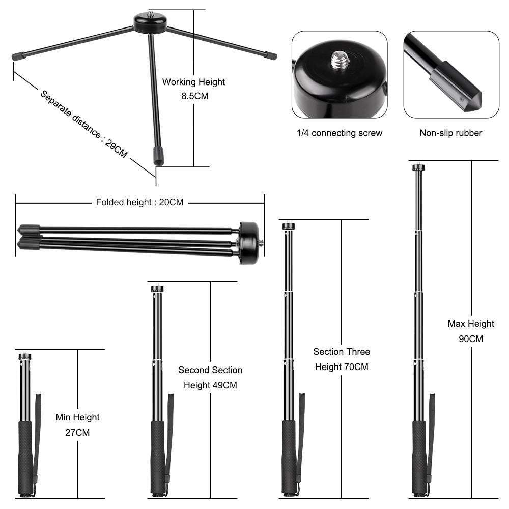 Metal Bracket Selfie Stick with Ring Light