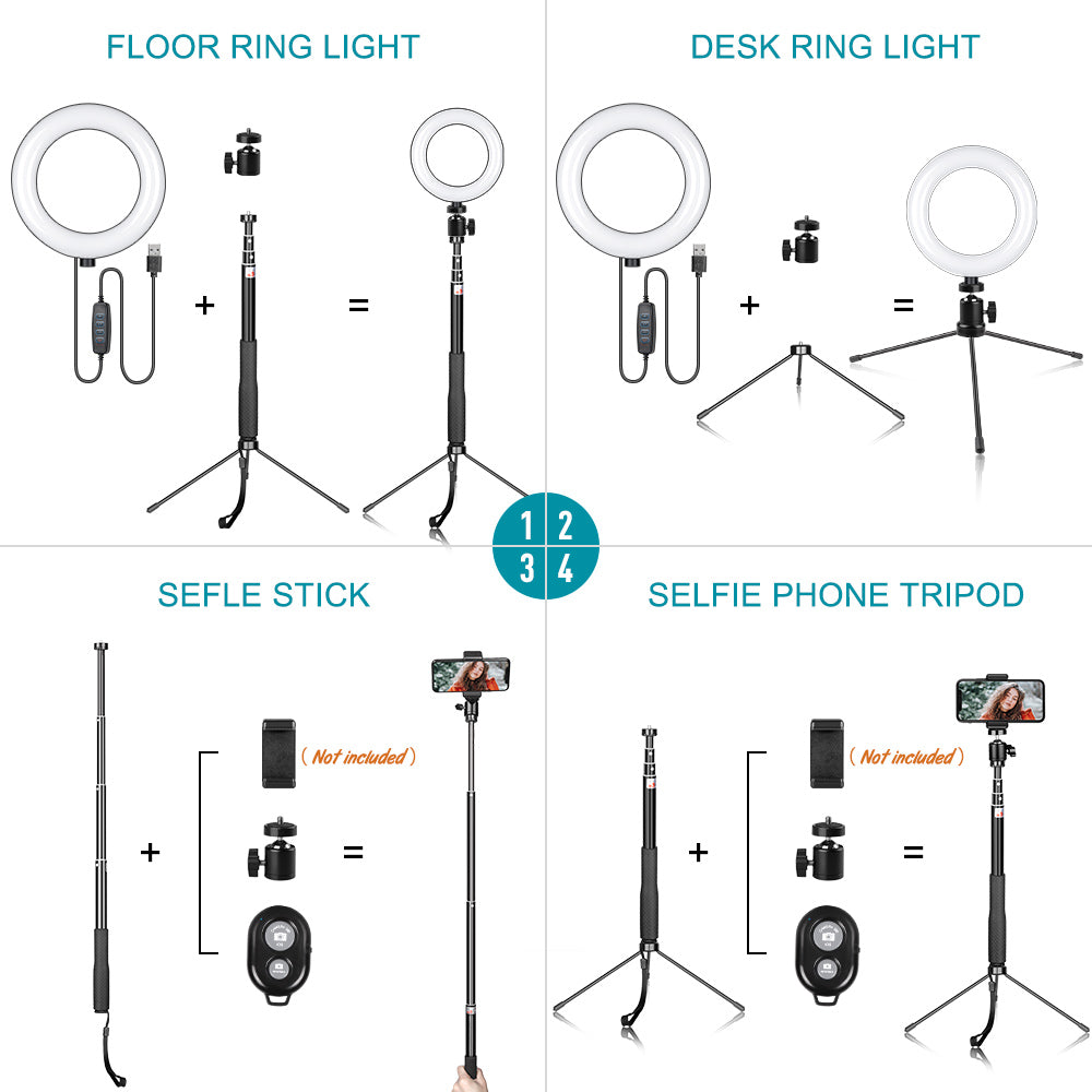 Metal Bracket Selfie Stick with Ring Light